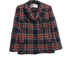 Giorgio Grati Womens Blazer Red Black Plaid Buttons Flap Pockets Italy VTG L-XL
